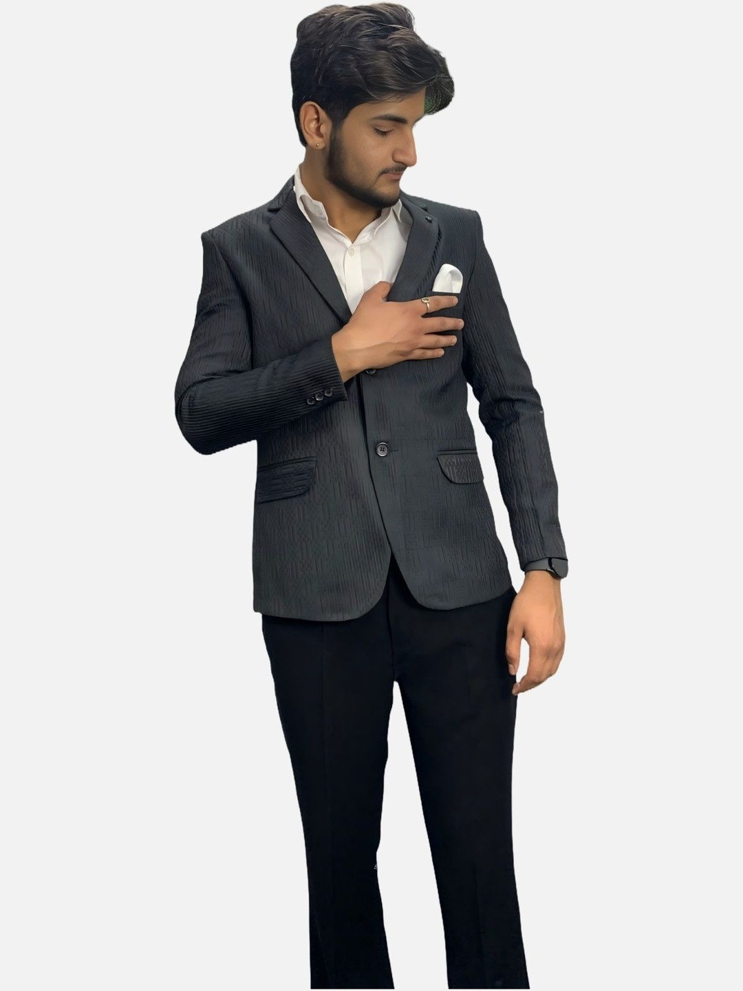 GARGIAN Master Cut Men Black Self Design Blazer