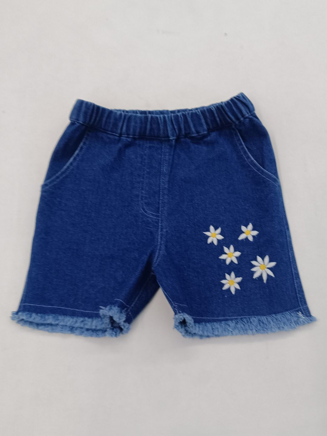 Creative Kids Girls Floral Embroidered Washed Mid-Rise Above Knee Denim Shorts