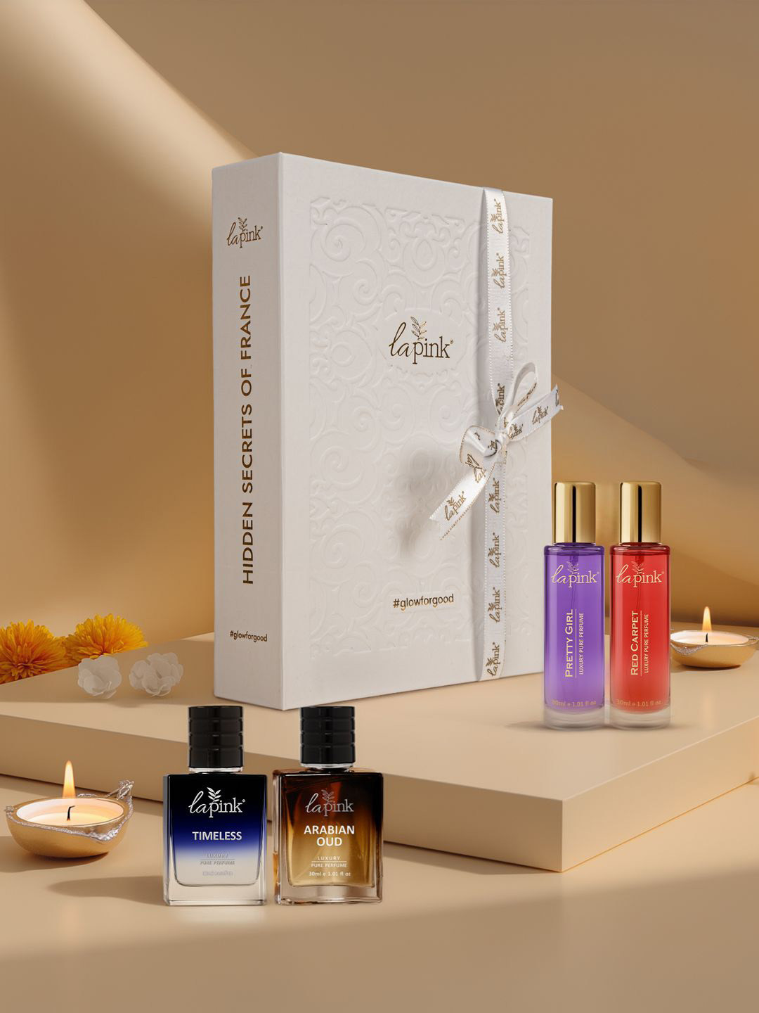 La Pink Set Of 4 Pretty Girl, Red Carpet, Timeless, Arabian Oud Luxury Perfume- 30 ml Each