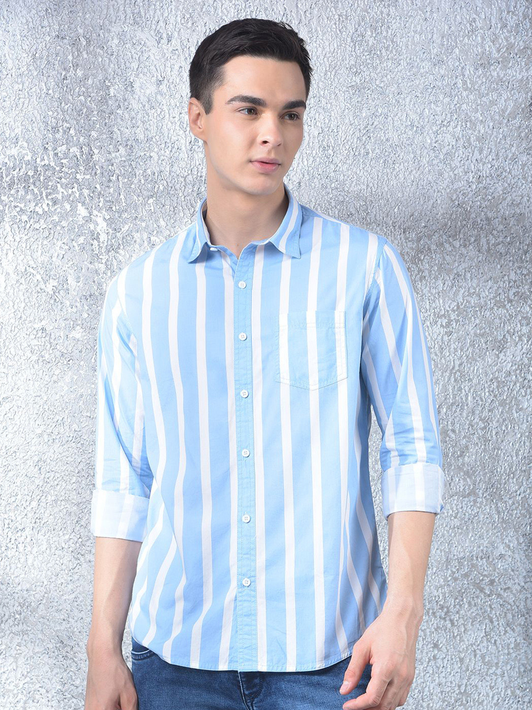 Canary London Men Smart Slim Fit Vertical Striped Spread Collar Cotton Casual Shirt