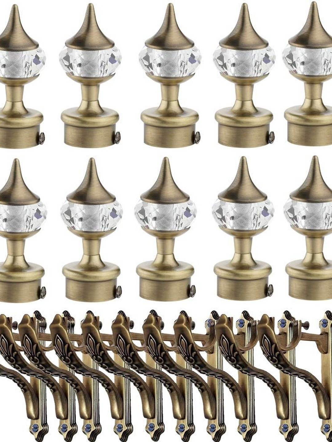 GLOXY Set Of 10 Diamond Aluminum Glossy Curtain Bracket with Support 1 Inch Rod Pocket