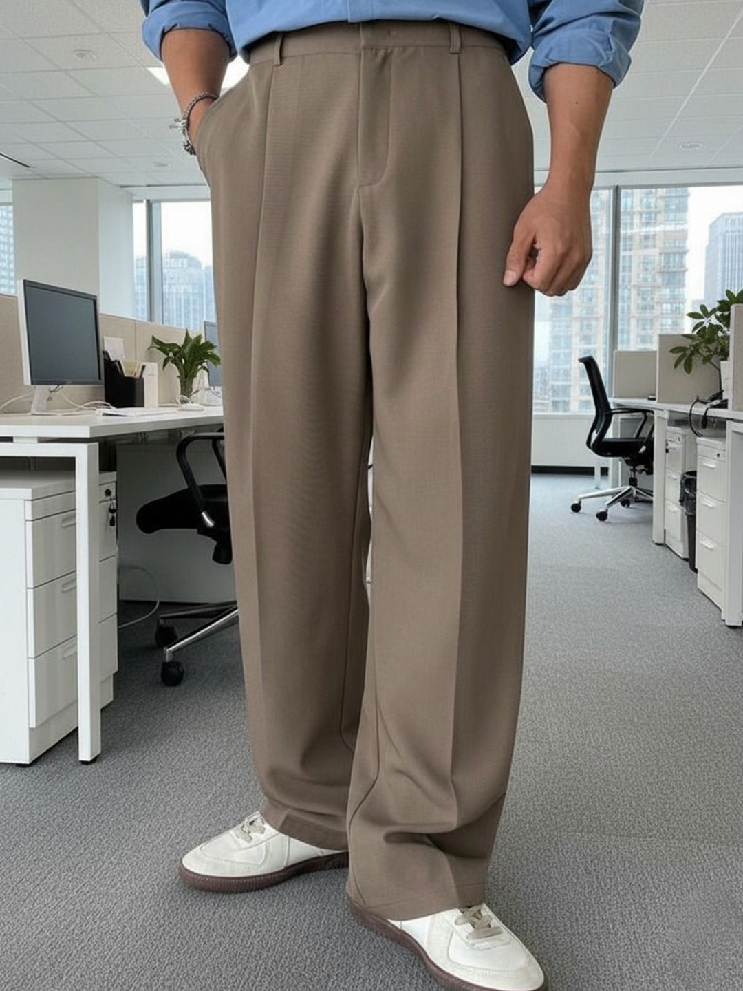 COVZ Men Korean Loose Fit Easy Wash Pleated Trousers