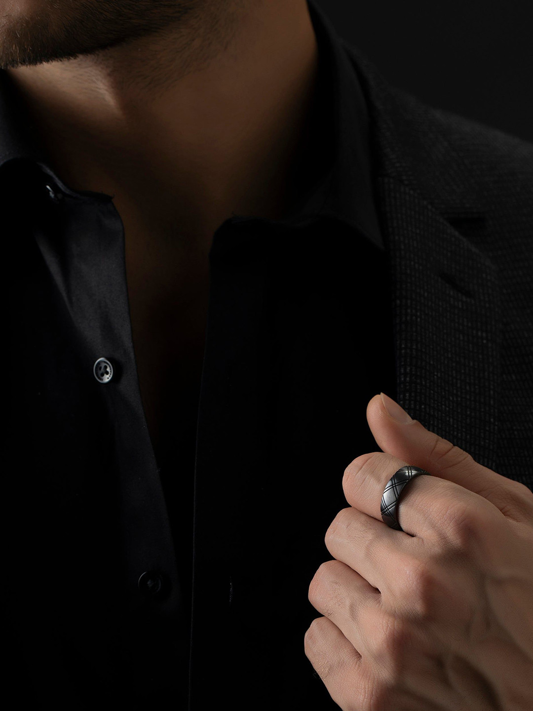 Crash.Club By CKC  Men 925 Silver Criss-Cross Finger Ring