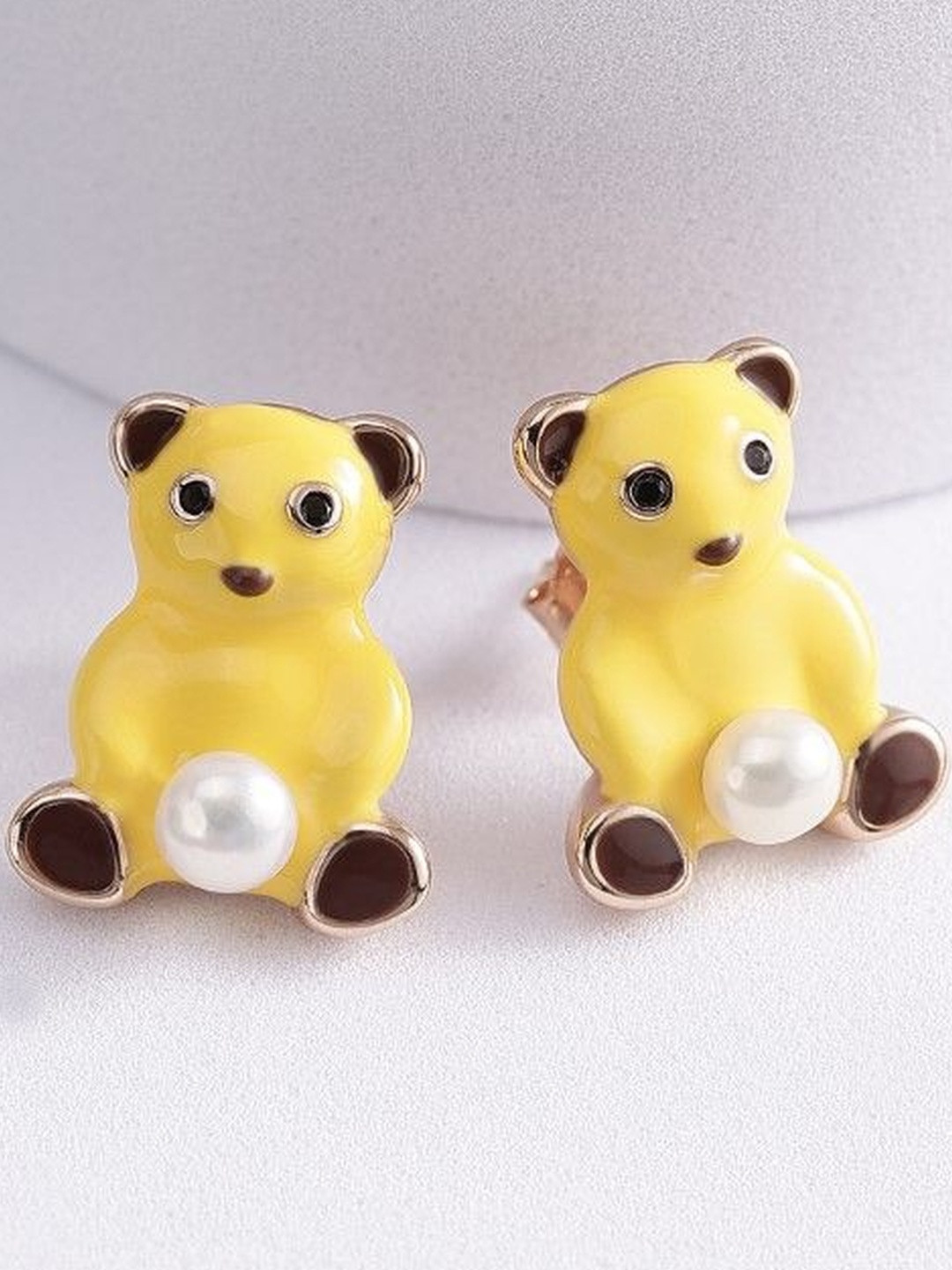 DIAVO 925 Silver Rose Gold Plated Stones Studded and Beaded Animal Shaped Studs Earrings
