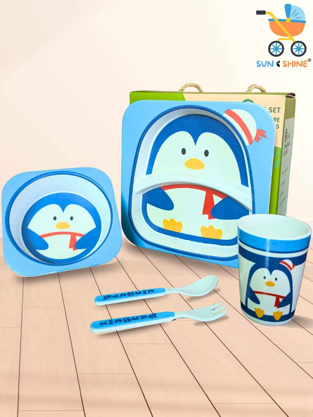Sun & Shine Blue Waddle 5-Piece Bamboo Feeding Set
