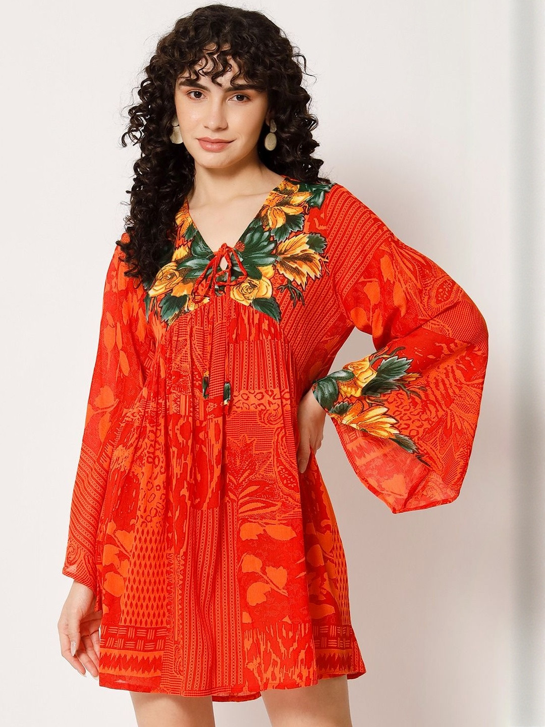 VELDRESS Women's Floral Print Regular Sleeve Kaftan Top