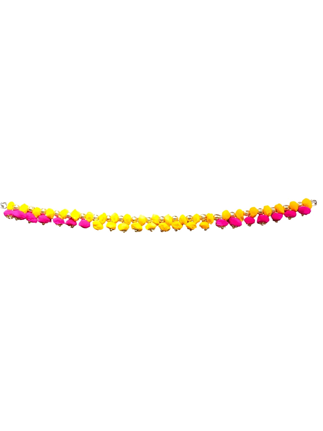PUFFSMART Pink & Yellow Textured Pom-Pom With Beads Bandhanwar Toran