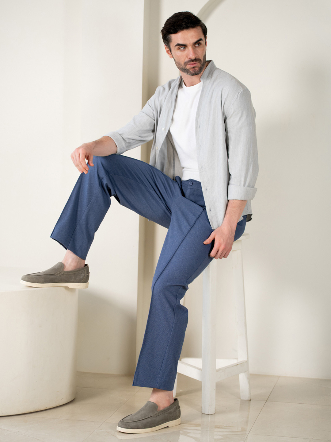 The Pant Project Men Kai Blue Relaxed Fit Power-Stretch Pintuck Pants
