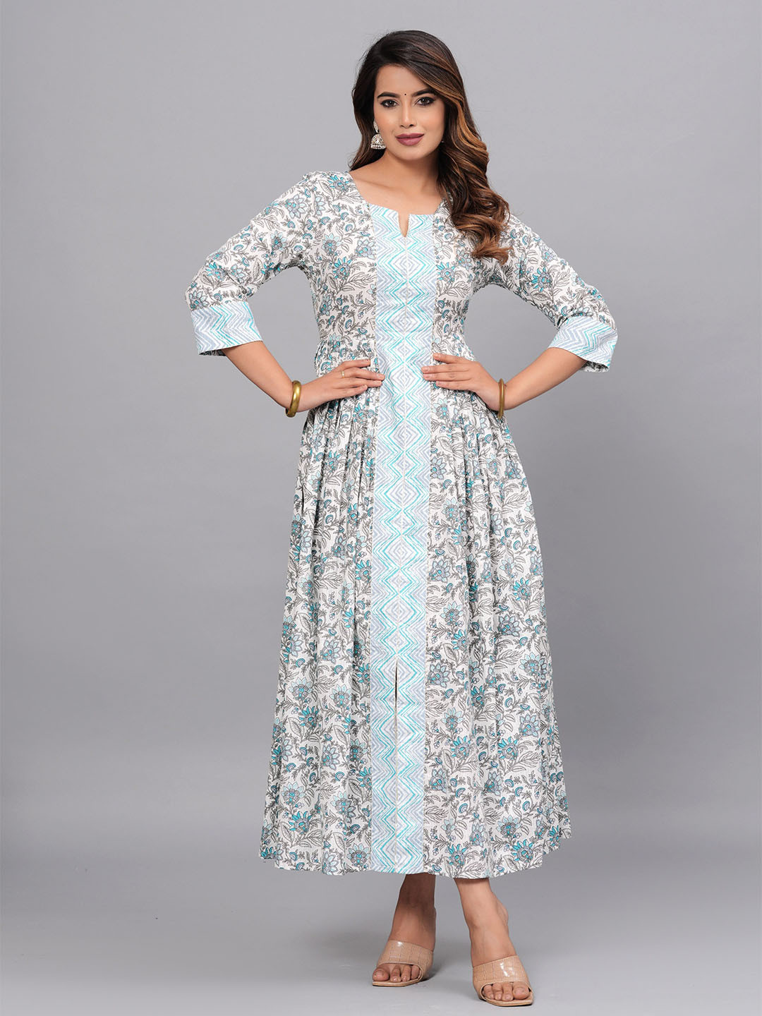 JAIPURI COLLECTION Women Floral Printed Screen Print Daily Pure Cotton Anarkali Kurta