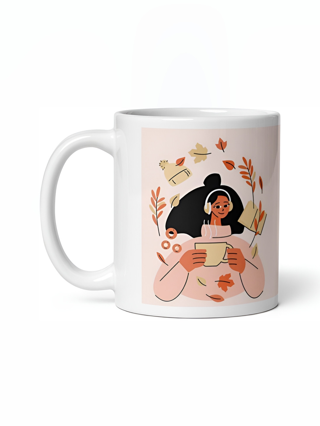 Mr UVD White & Khaki Cartoon Characters Printed Ceramic Glossy Mug 350 ml