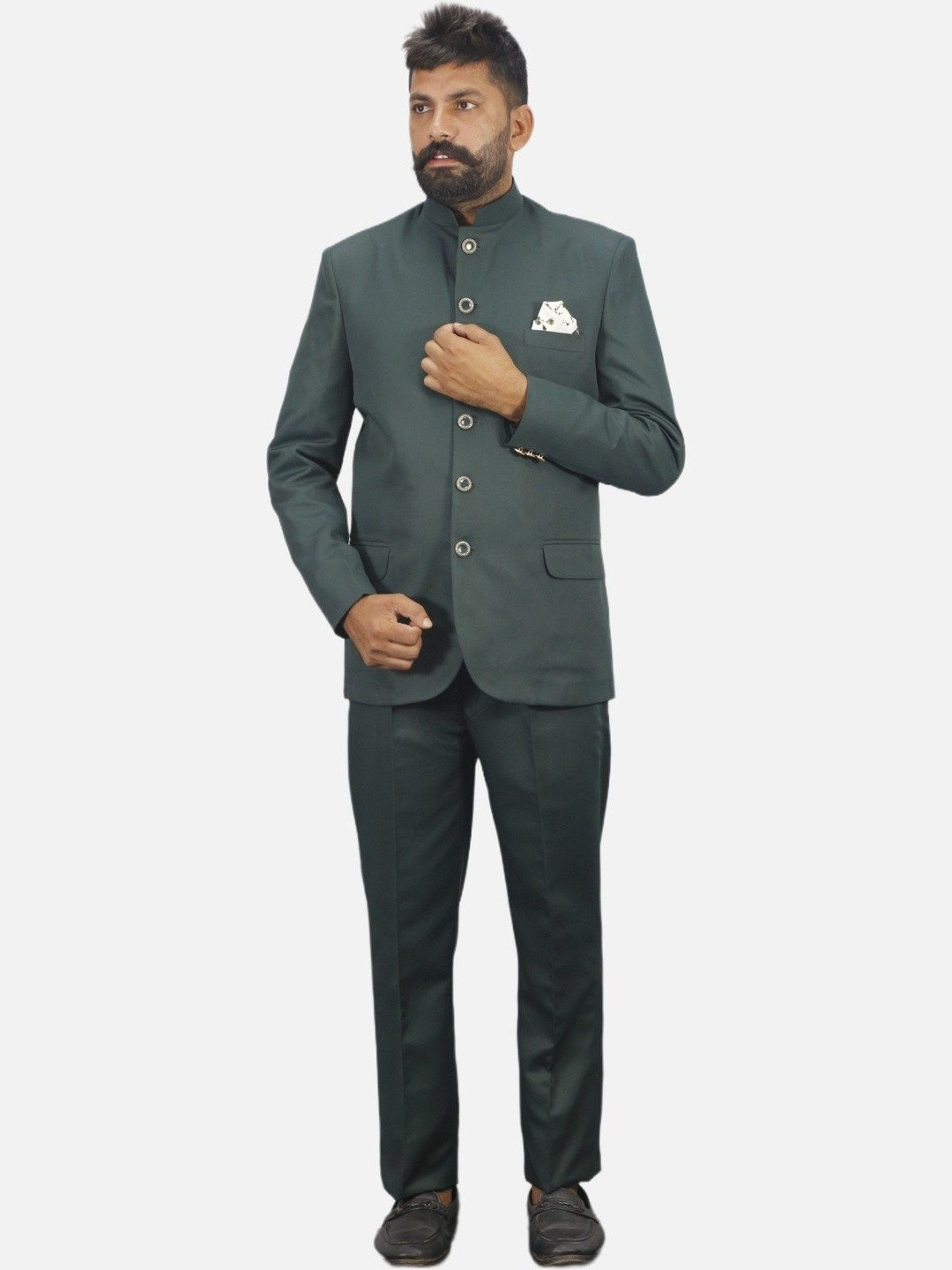 GARGIAN Master Cut Men Regular Fit Mandarin Collar Blazer and Trouser with Pocket Square