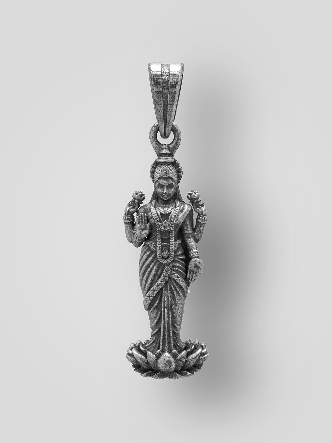 Exotic India Unisex 925 Silver Standing Goddess Lakshmi Pendant