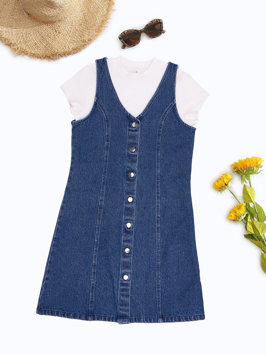 Pantaloons Junior Girls Pure Cotton A-Line Dress With T-shirt