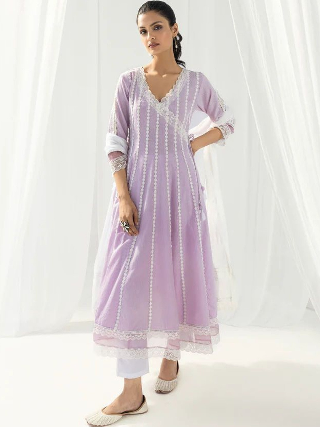 ROZE Women Aria Floral Embroidered Cotton Anarkali Kurta