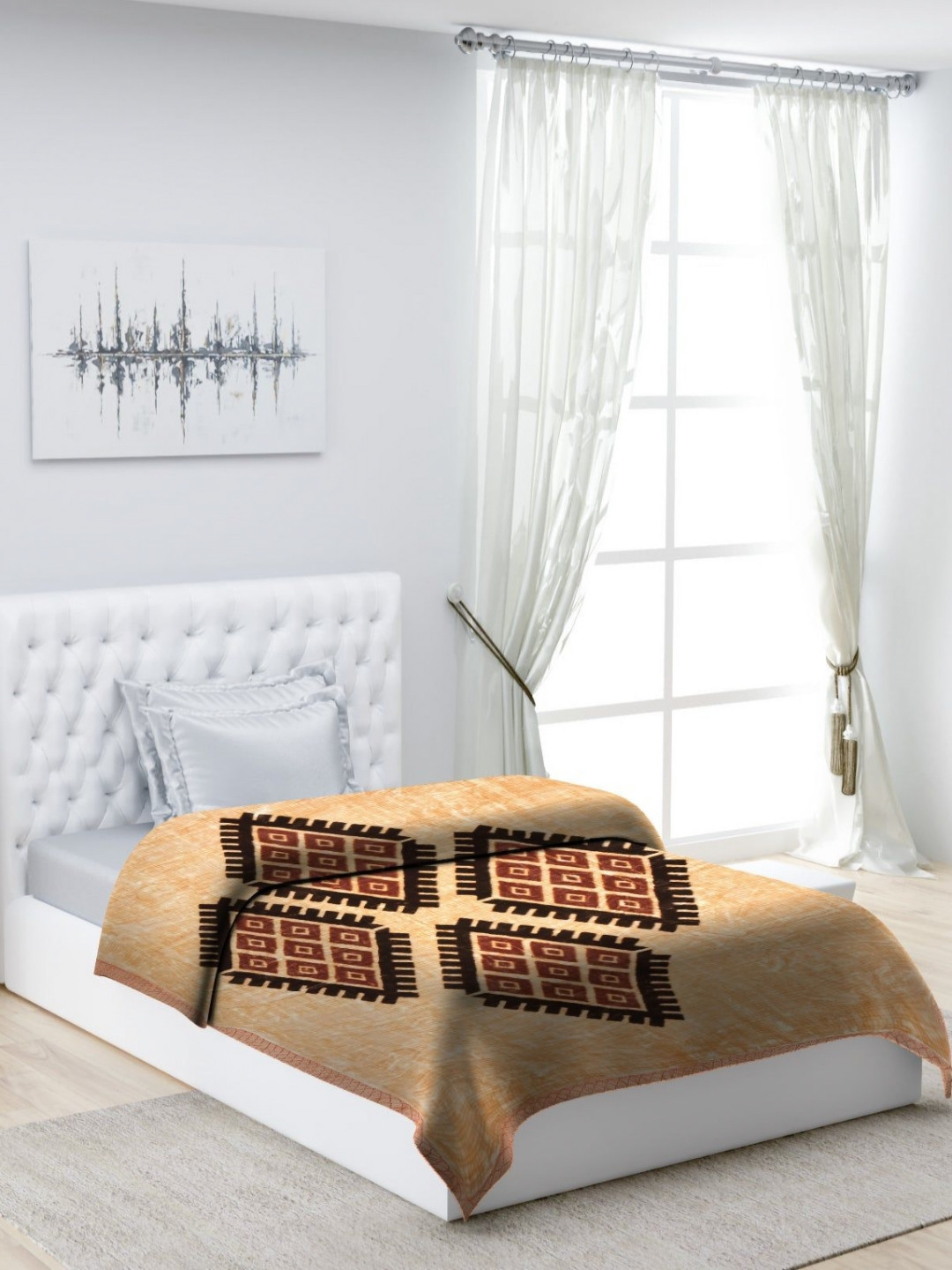 Monte Carlo Brown & Black Ethnic Motifs Printed Heavy Winter Single Bed Blanket  1022 GSM