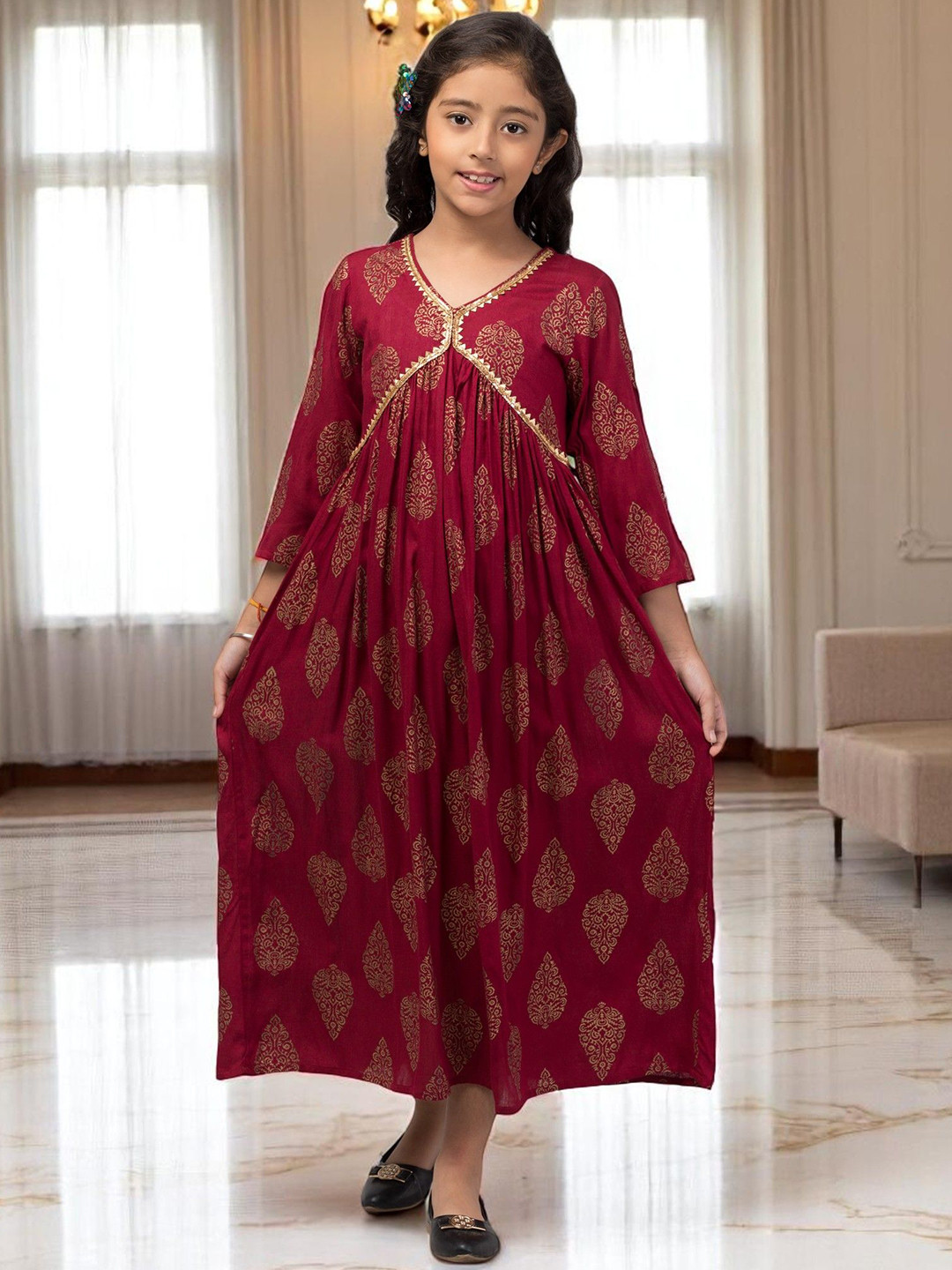 Tito Patito Girls Ethnic Motifs Printed Empire Midi Dress