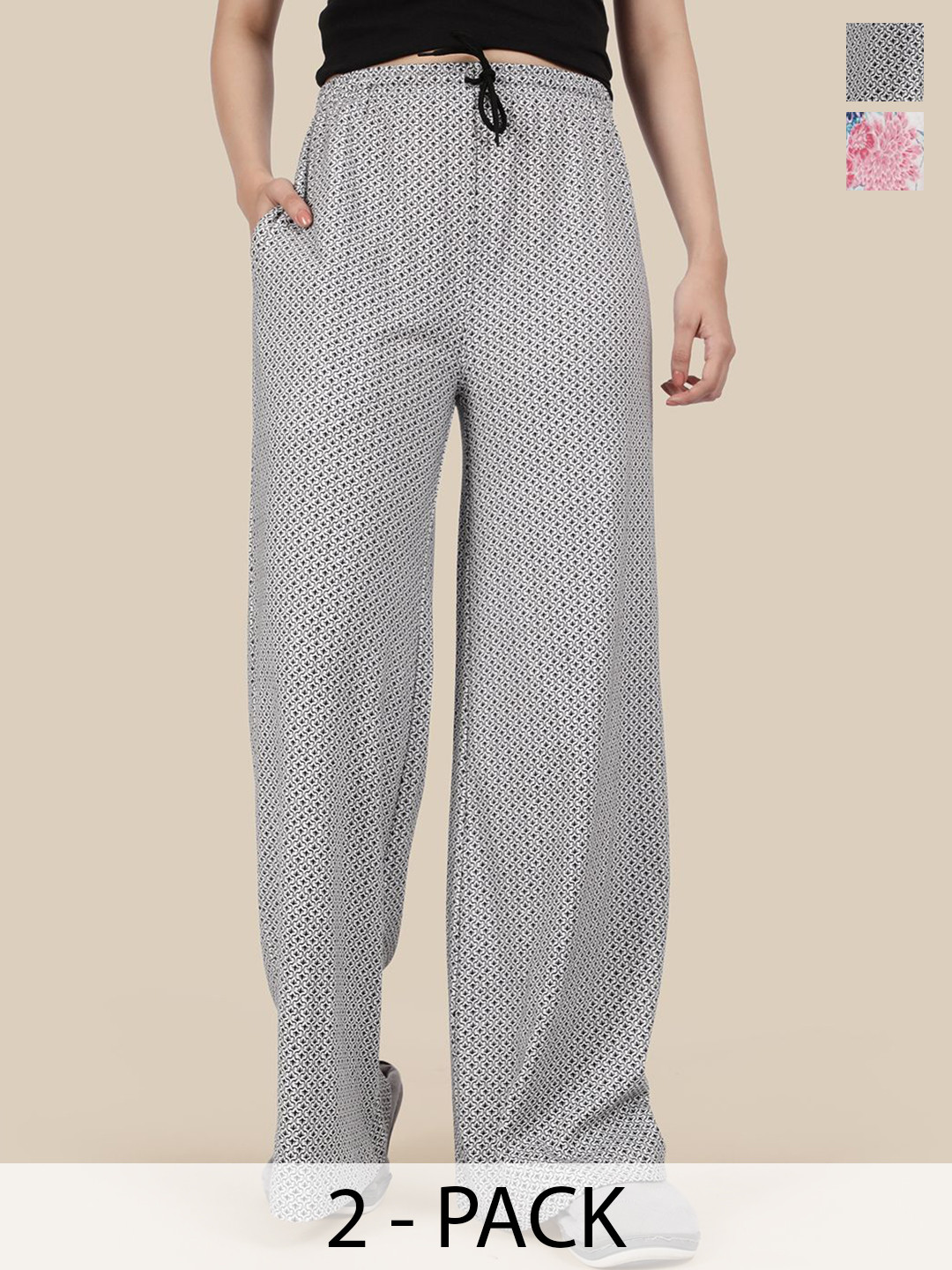 Esplendido Women Pack of 2 Cotton printed Wide-Leg Flared Pyjama