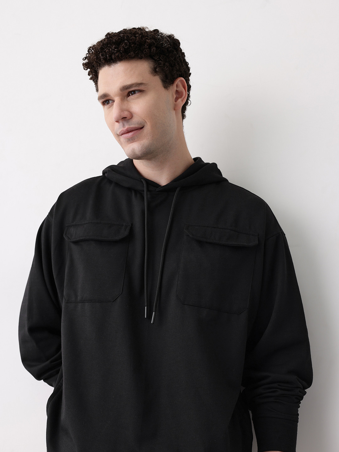 Mast & Harbour Drop Shoulder Hooded Sweatshirt with Inner Fleece