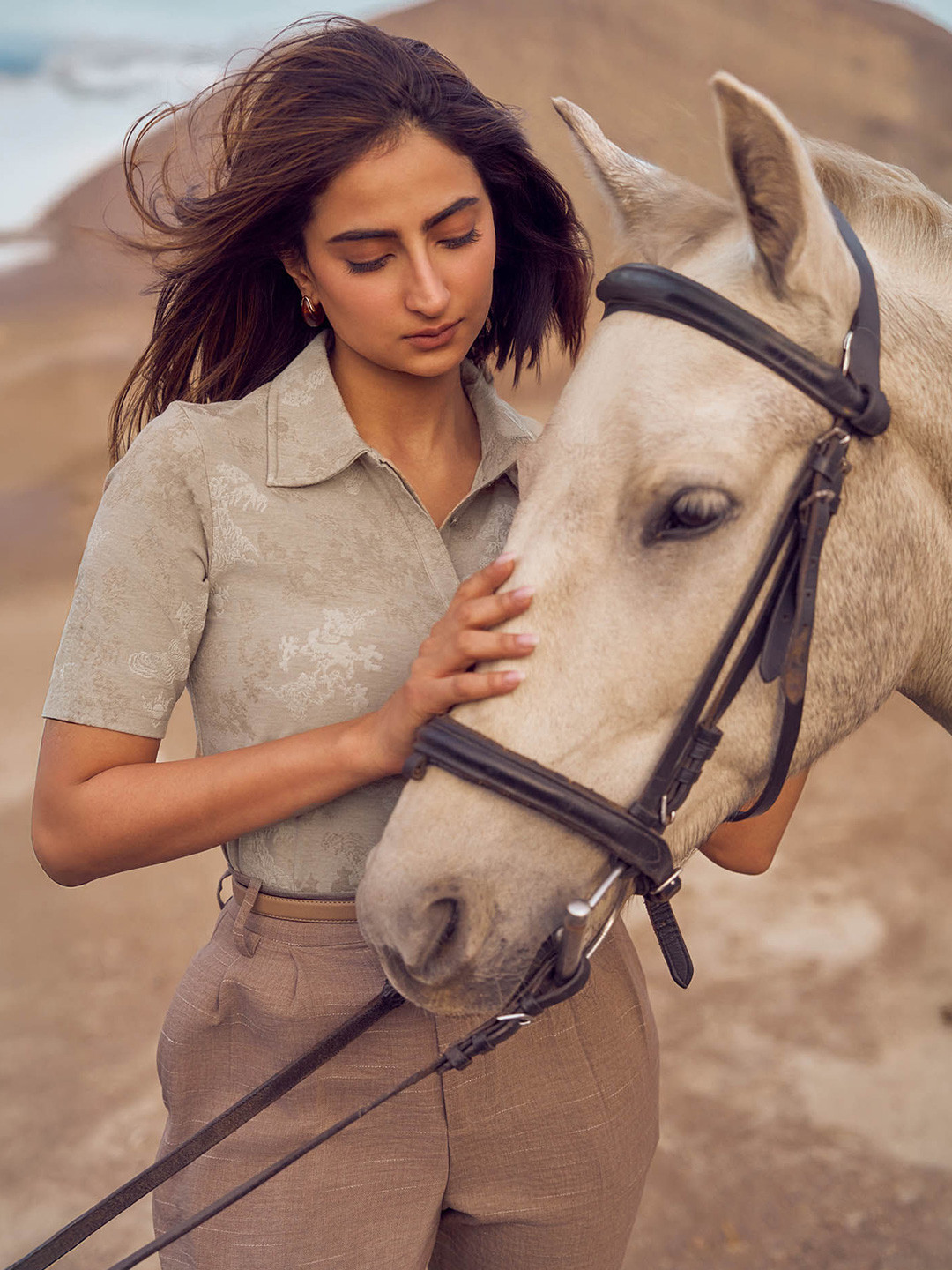 U.S. Polo Assn. Women Self Design Polo Collar T-shirt