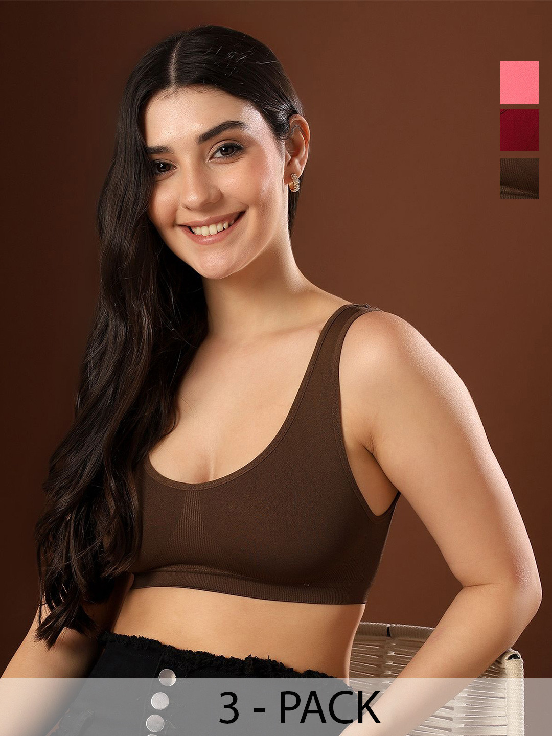 PAAVKI Pack Of 3 Full Self Design Full Coverage Sport Bra