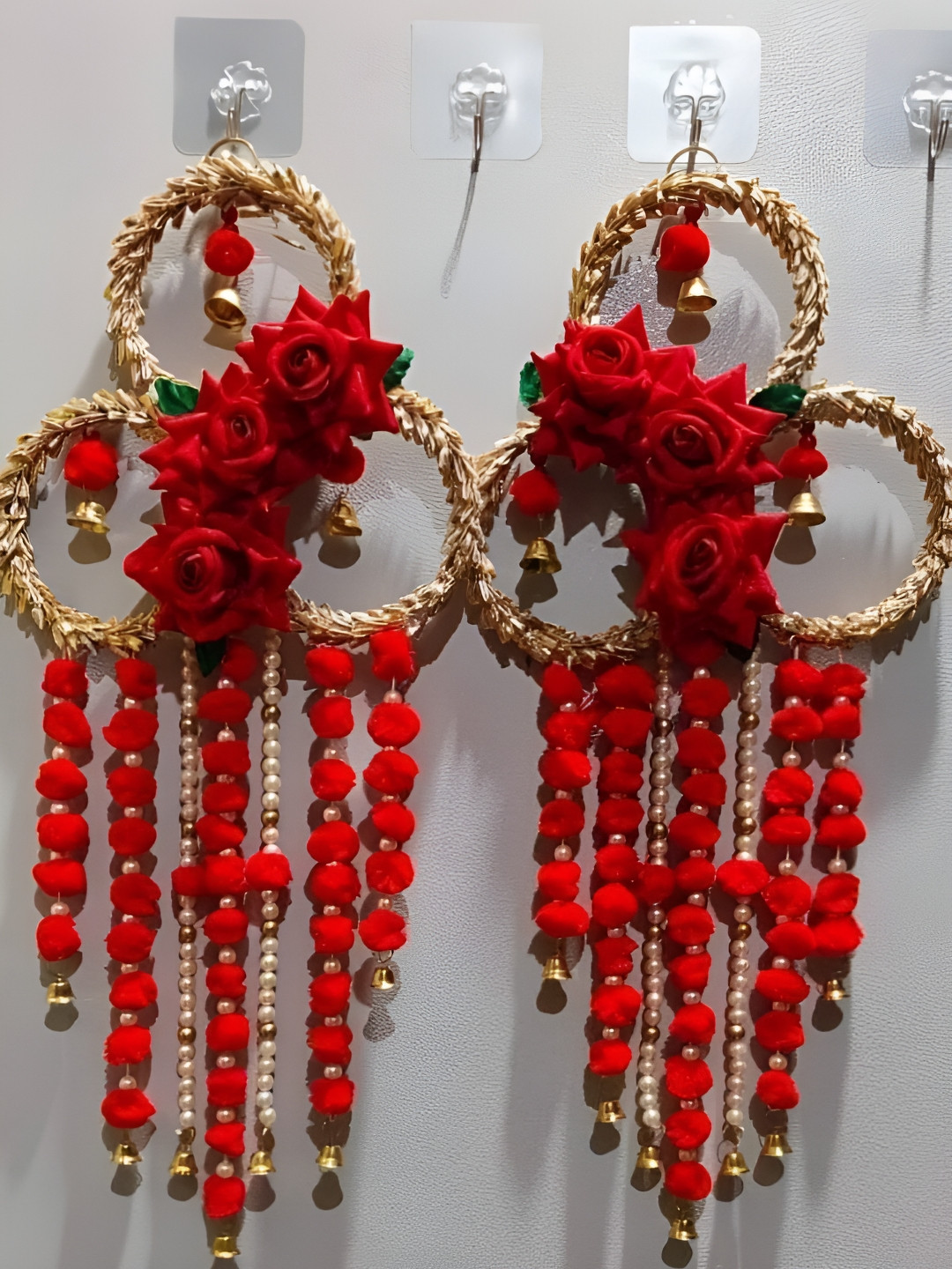 Sellplus 2Pcs Red & Yellow Textured Rose Lace Bangle Hanging Torans