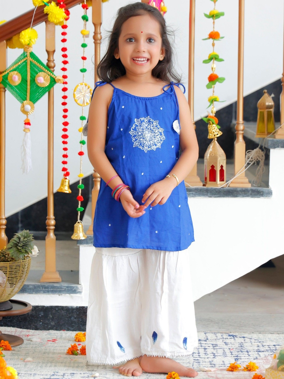 Sangria Girls Viscose Rayon Embroidered Sharara With Kurti Set