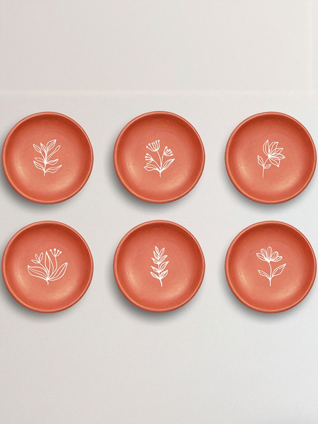 ALMIRO TREE Set of 6 Plant Illustrations Terracotta Wall Plates
