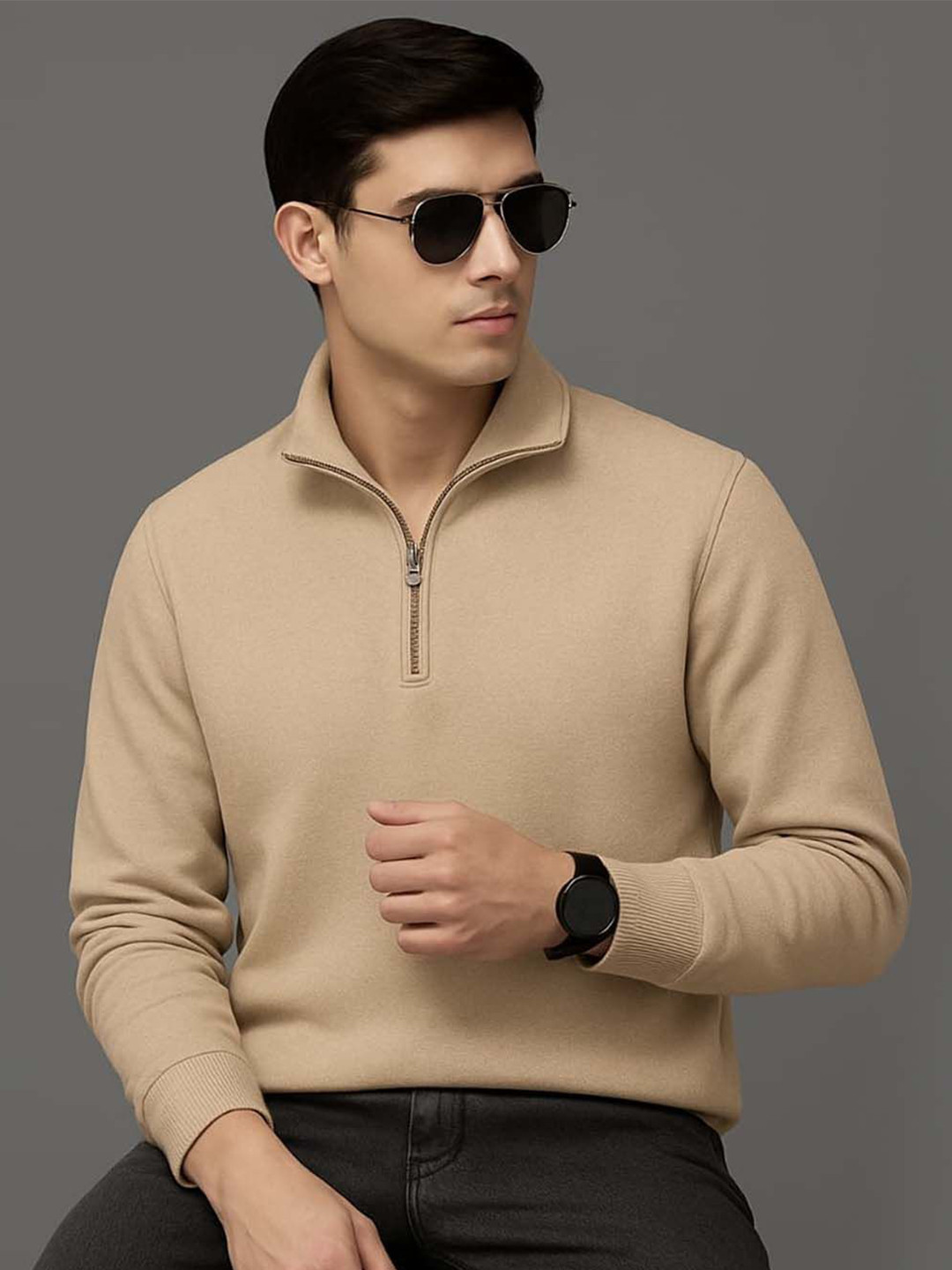 Organic Chics Men Therma-Fit Half Zipper Cotton Sweatshirt