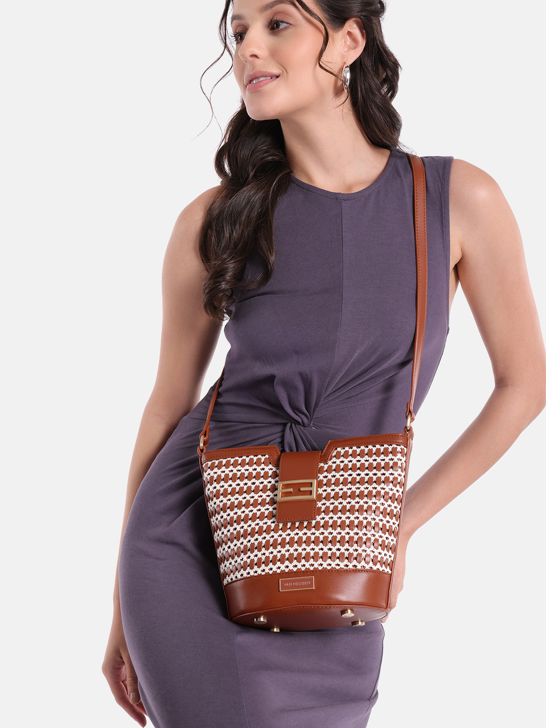 Van Heusen Weave Self Design Bucket Sling Bag