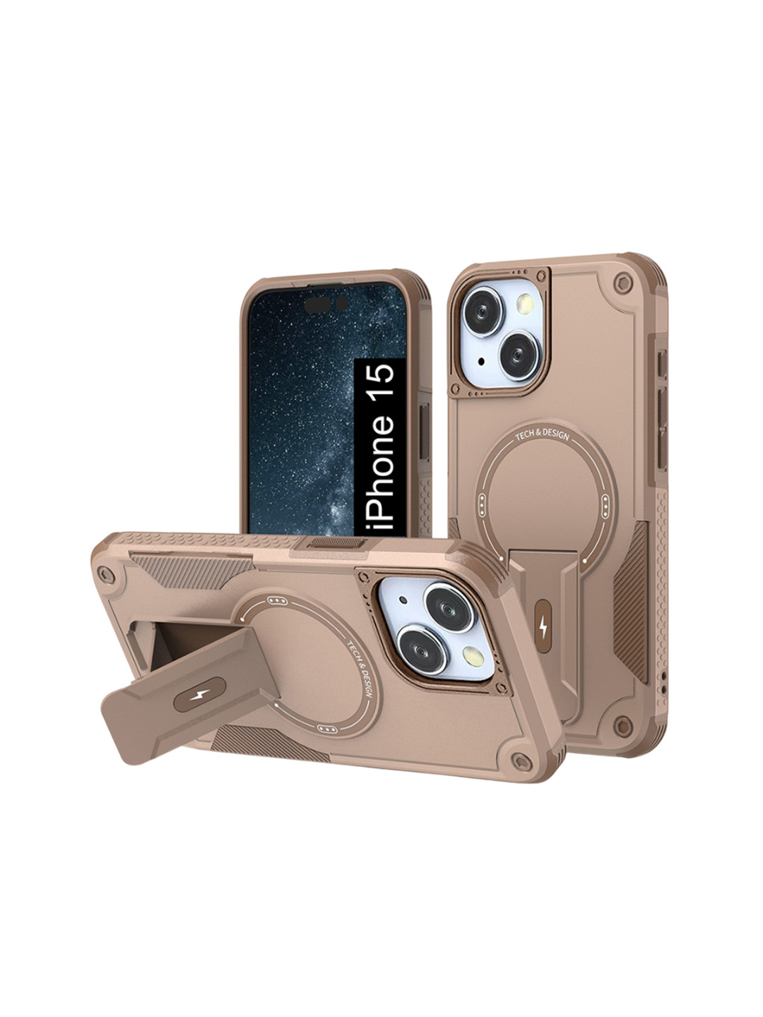 Luxury Kase iPhone 15 Mag-Safe Compatible Magnetic Back Case with Portable Kickstand