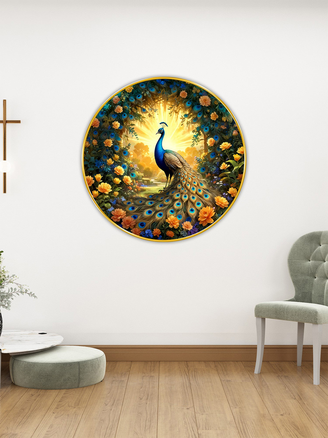 SAF Blue & Yellow Wooden Beautiful Peacock Wall Paintings