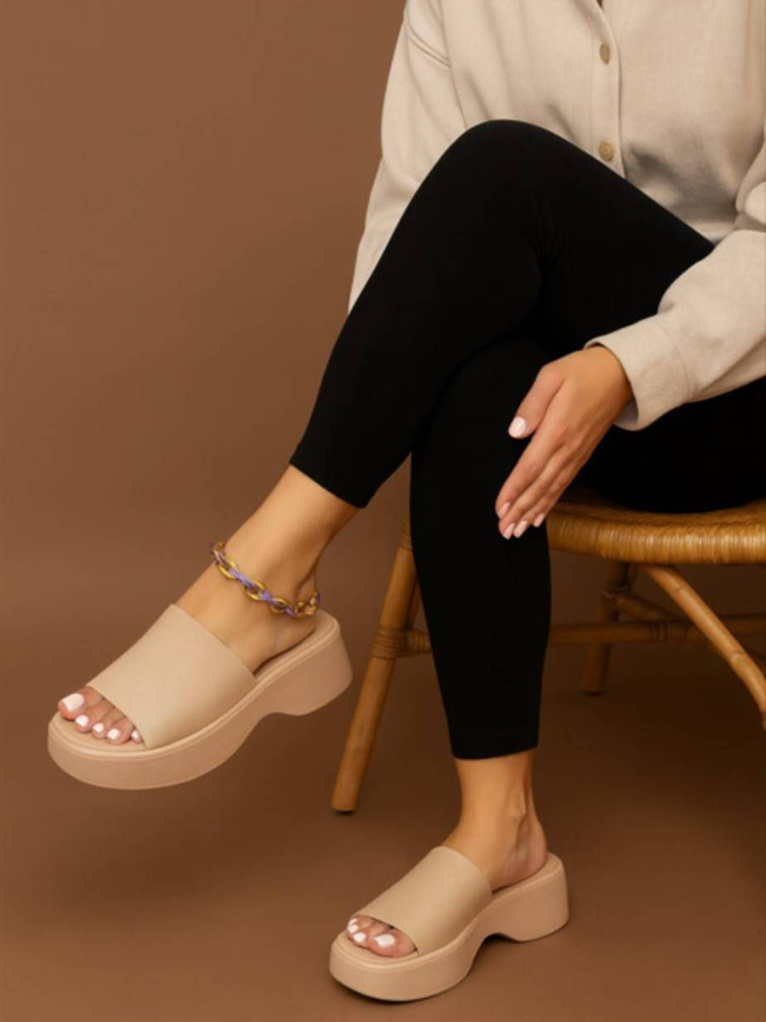 GLO GLAMP Women Open Toe Chic Nude Platform Wedges Sandals