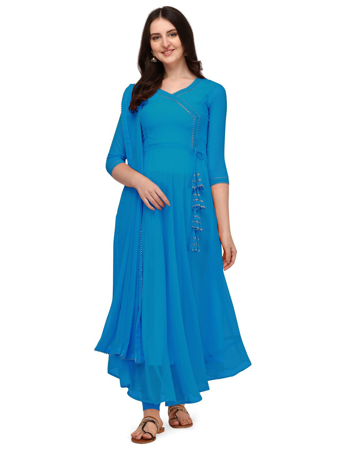 HESVI Women Solid Festive A-Line Kurtas With Dupatta