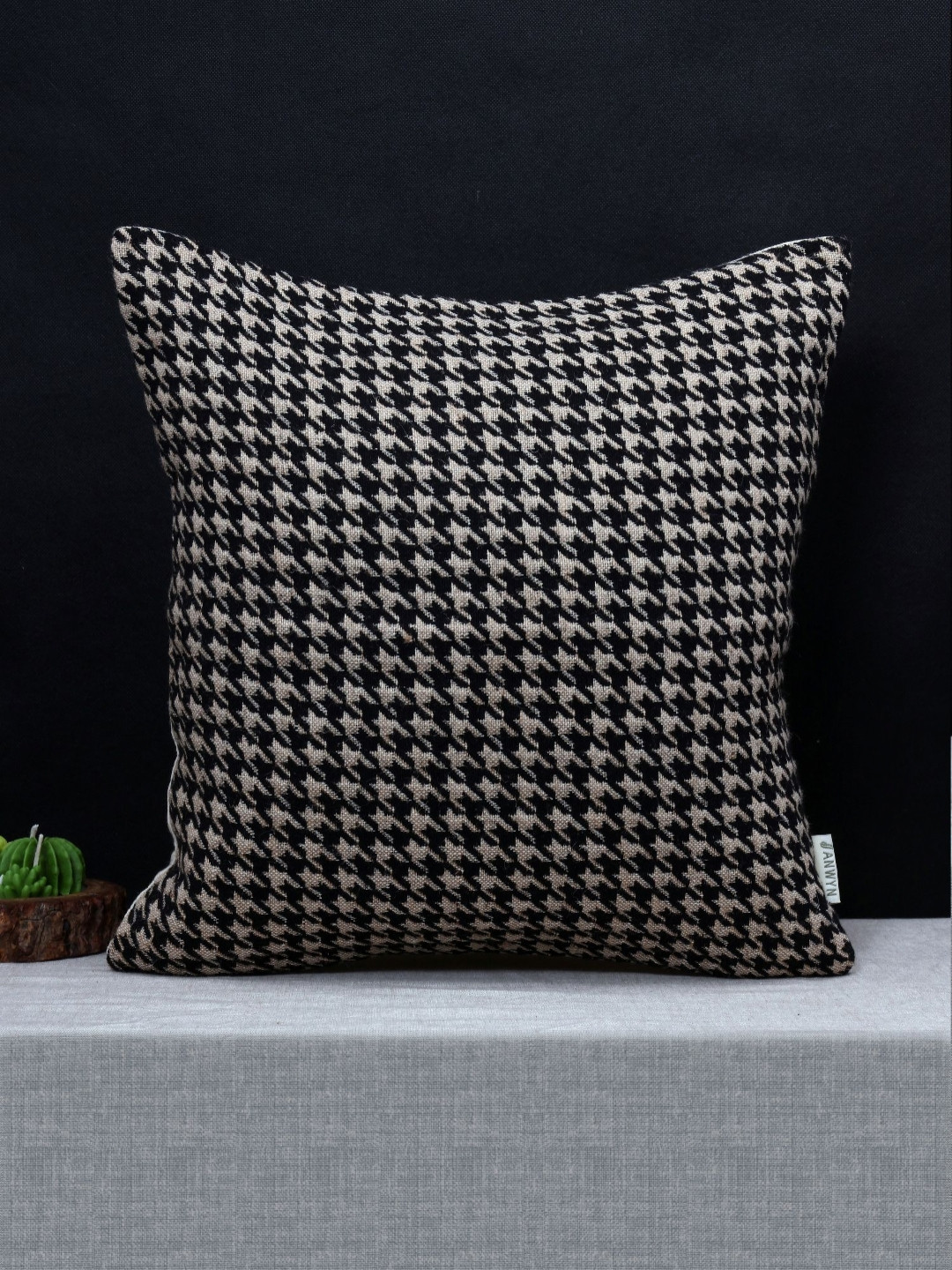 ANWYN Black & Brown Square Cotton Jute Cushion Covers