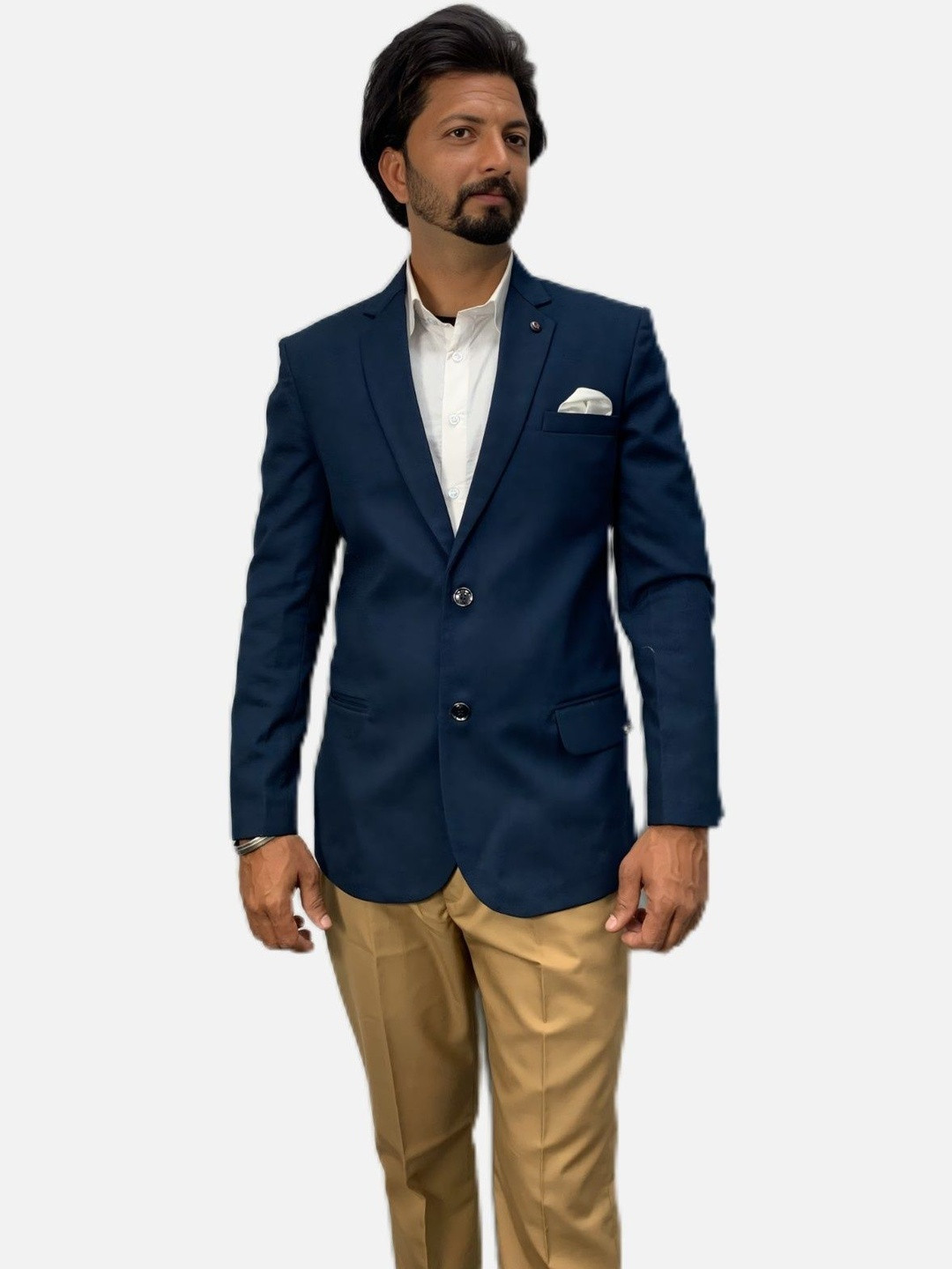 GARGIAN Master Cut Men Navy Blue Solid Polyviscose Formal Blazers