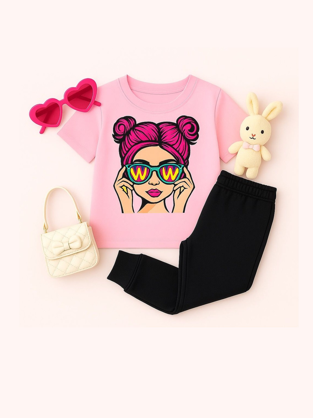 Luke & Lilly Girls Printed T-shirt with Trousers