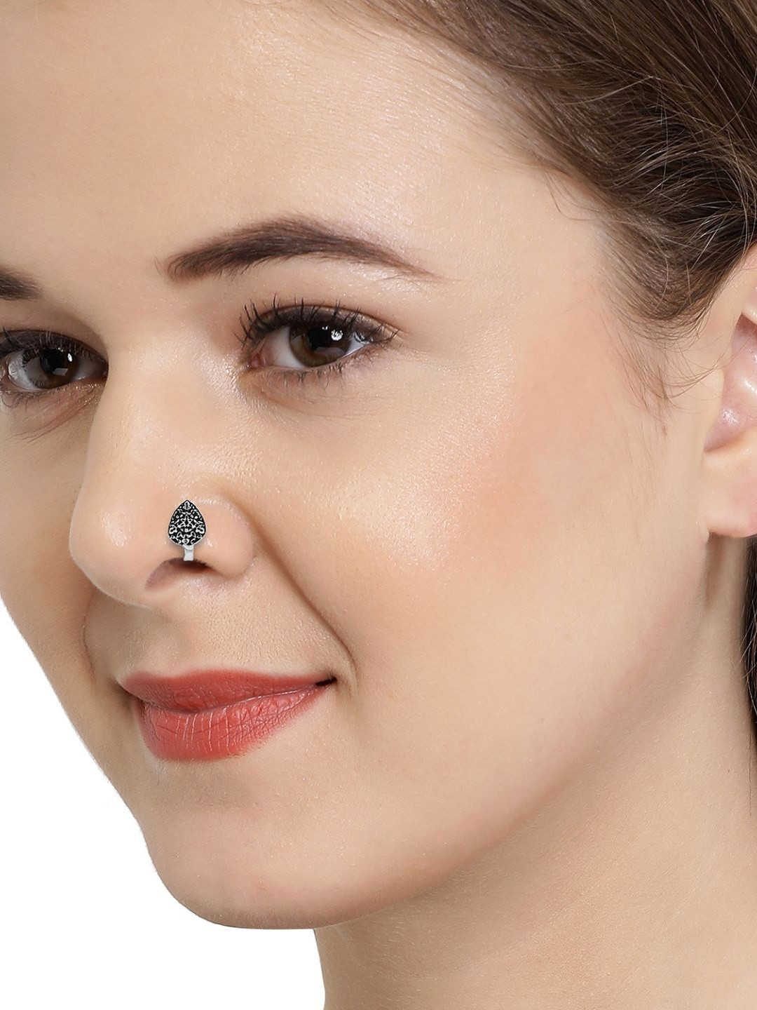 Sangria Women Oxidised Silver Textured Pattern Alloy Tribal Nose Pin