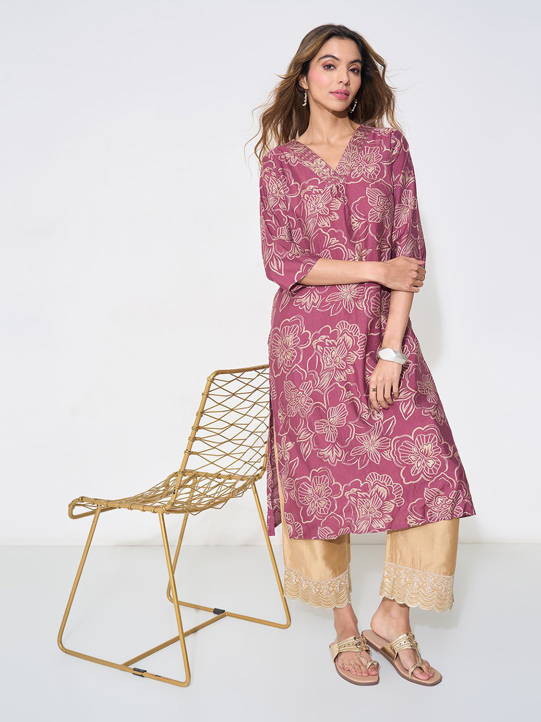 RANGMANCH BY PANTALOONS Women Ethnic Motifs Printed Sequinned Straight Kurta