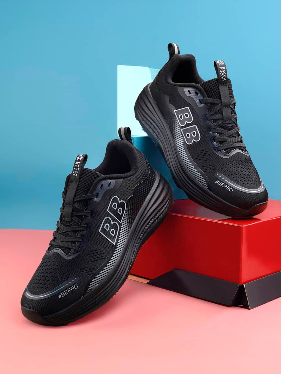 bacca bucci Men Aerocore Lightweight  Athleisure Sneakers with Comfort Midnight Black