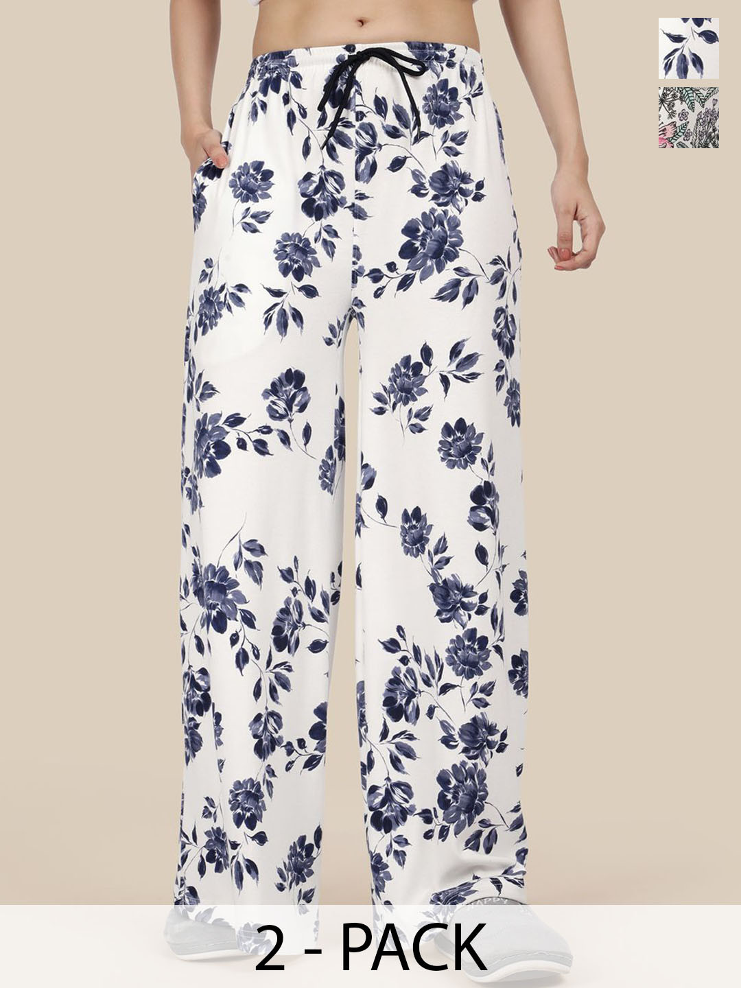Esplendido Women Pack of 2 Cotton printed Wide-Leg Flared Pyjama