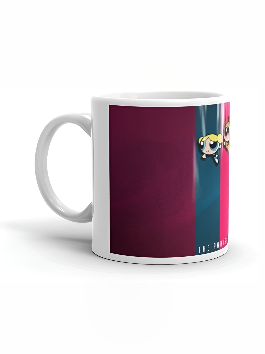Mr UVD White & Magenta Powerpuff Girls Printed Ceramic Glossy Mug - 350 ml