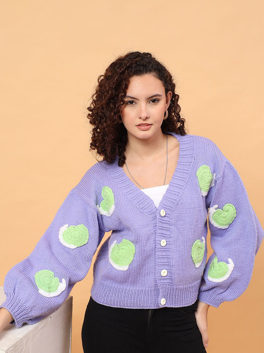 Velvery Women Snail Embroidered Cardigan