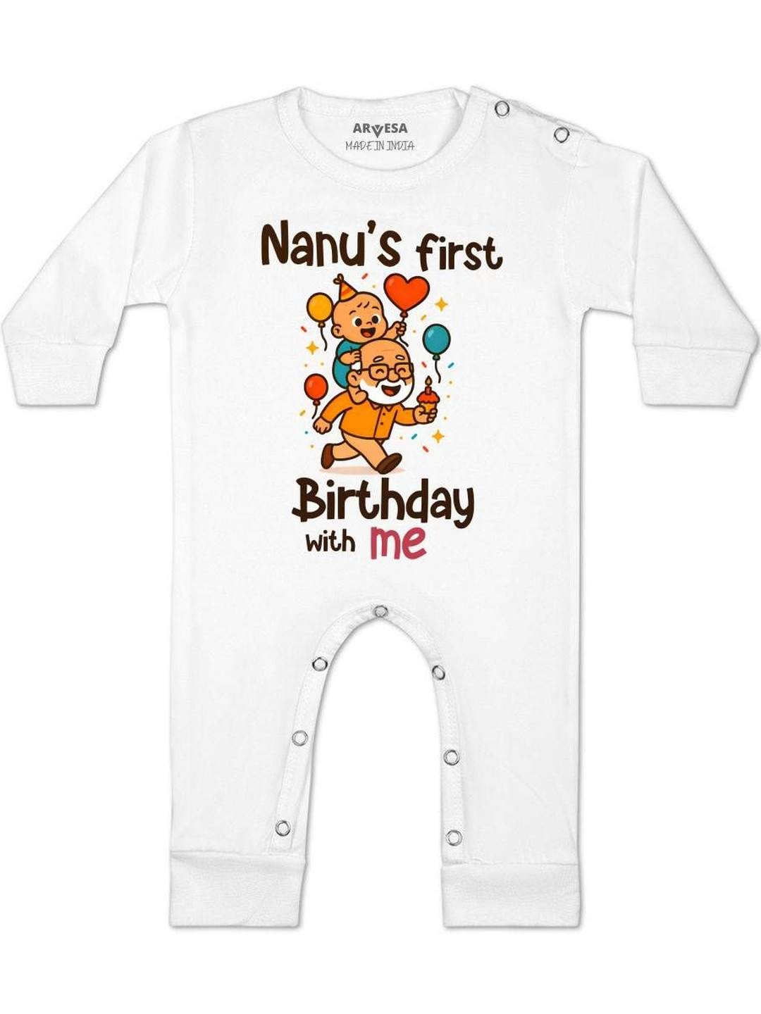 Nanu First Birthday With Me Printed Baby Rompers