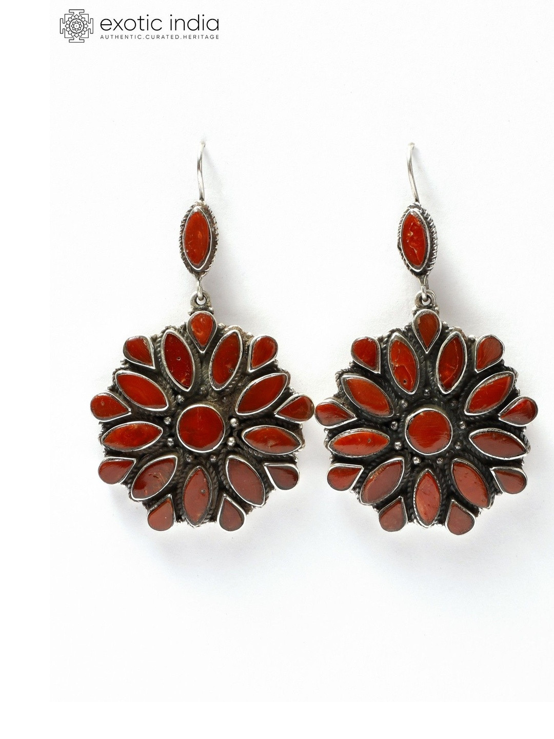 Exotic India Women Floral Coral Hook Earrings