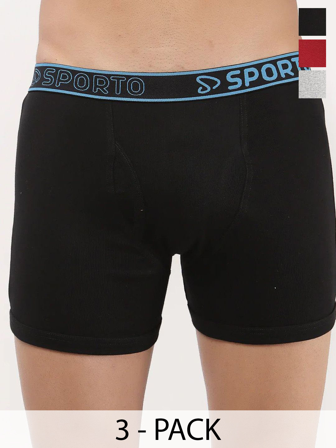 Sporto by Macho Pack Of 3 Combed Cotton Trunks Sprto-M1030_B(1)-G(1)-R(1)-XL