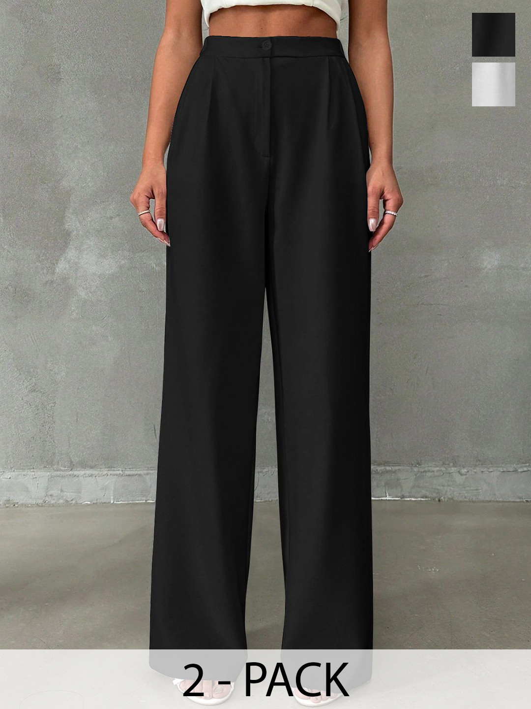 BAESD Women Pack of 2  Relaxed Straight Leg High-Rise Pleated Korean Pants