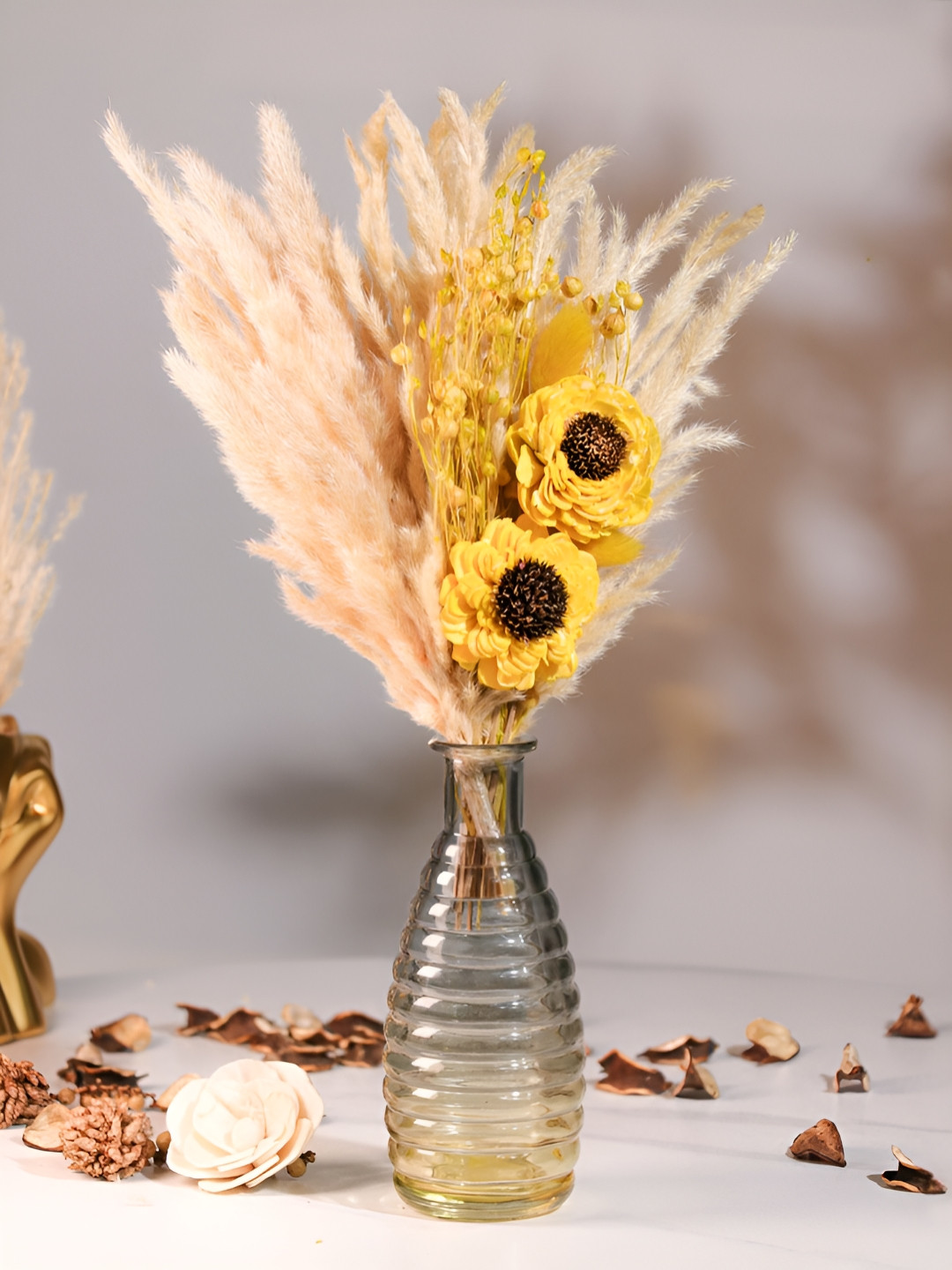 Art Street Beige & Yellow 2 Pieces Sunflower Artificial Flowers With Pots