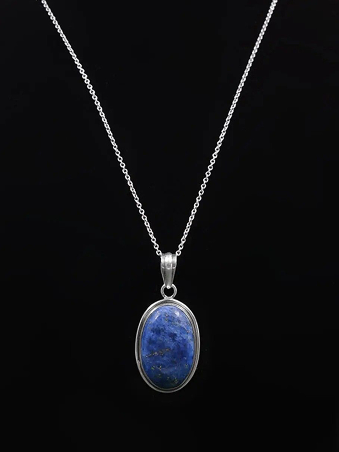 Exotic India Women Sterling Silver Lapis Lazuli Studded Pendant