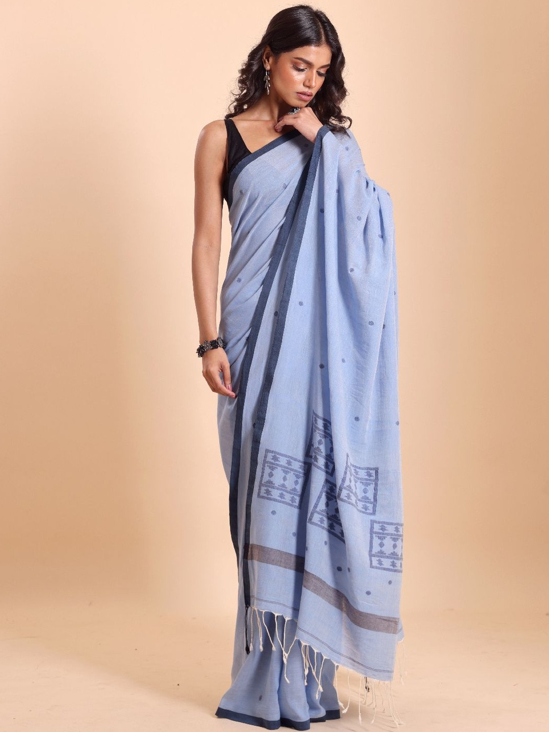 BLOUSON Geometric Printed Jamdani Saree
