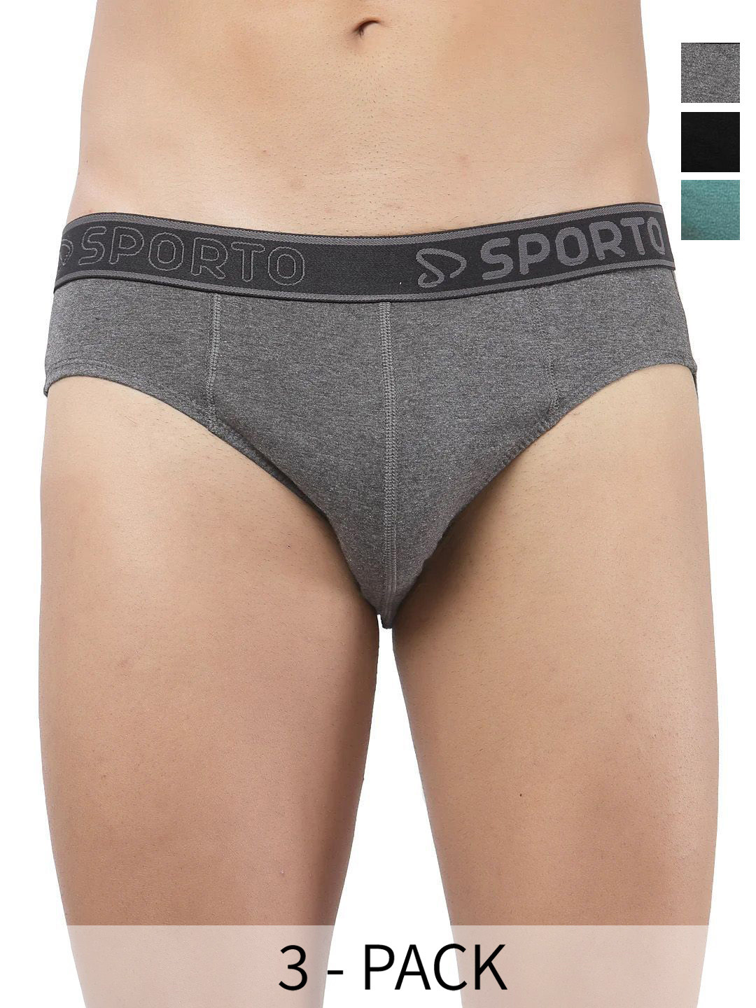 Sporto by Macho Pack Of 3 Cotton Mid-Rise Basic Briefs Sprto-M1010_A(1)-B(1)-Prt(1)-S